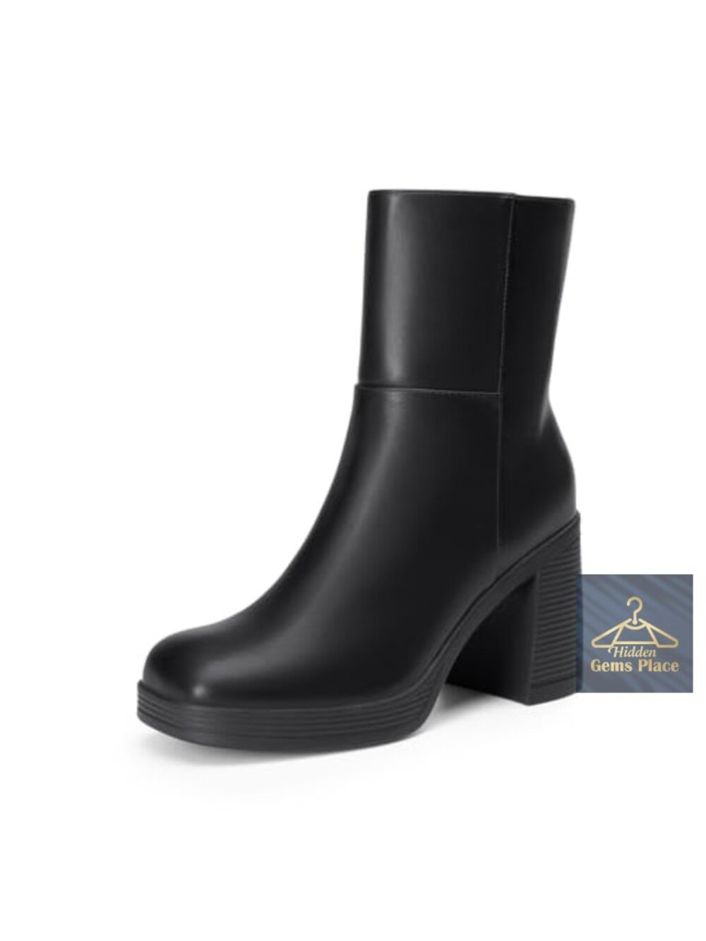 Women's Faux Leather Square Toe Ankle Booties Chunky Heel Platform Boots